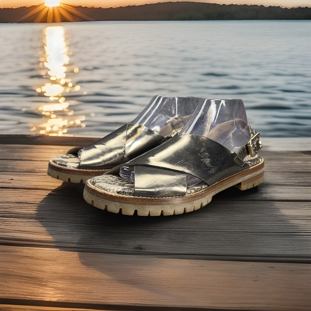 Attilio Giusti Leombruni AGL Sandals Slingback Metallic Snake Print Chunky EU 39